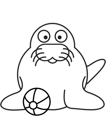 Seal Plays The Ball Coloring Page